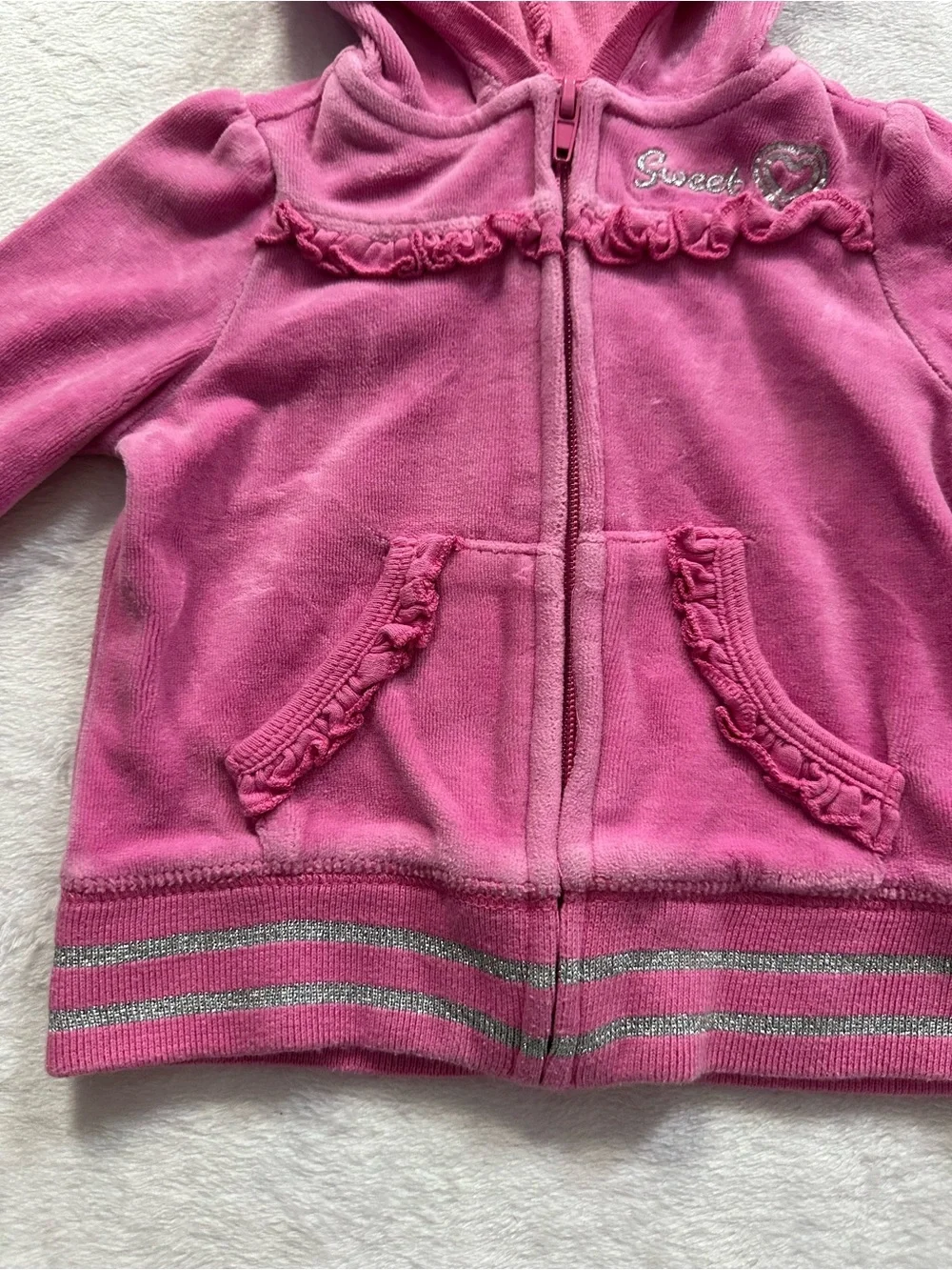 The Children’s Place Y2K Velour Full Zip Hoodie Pink Baby Girls Size 12 Months